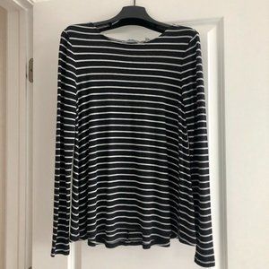 Athleta Black & White Striped Swing Tee